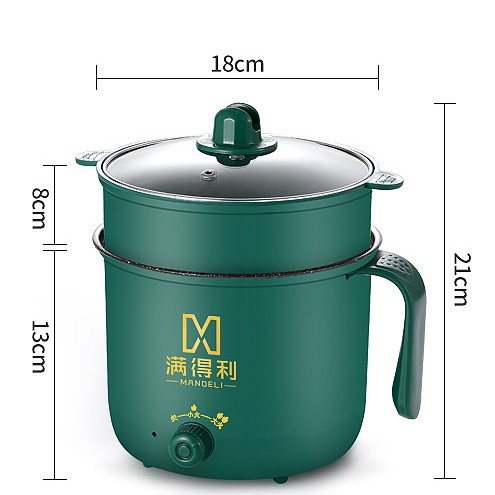Nồi lẩu điện mini chống dính , ca mì 2 tầng kèm giá hấp đa năng