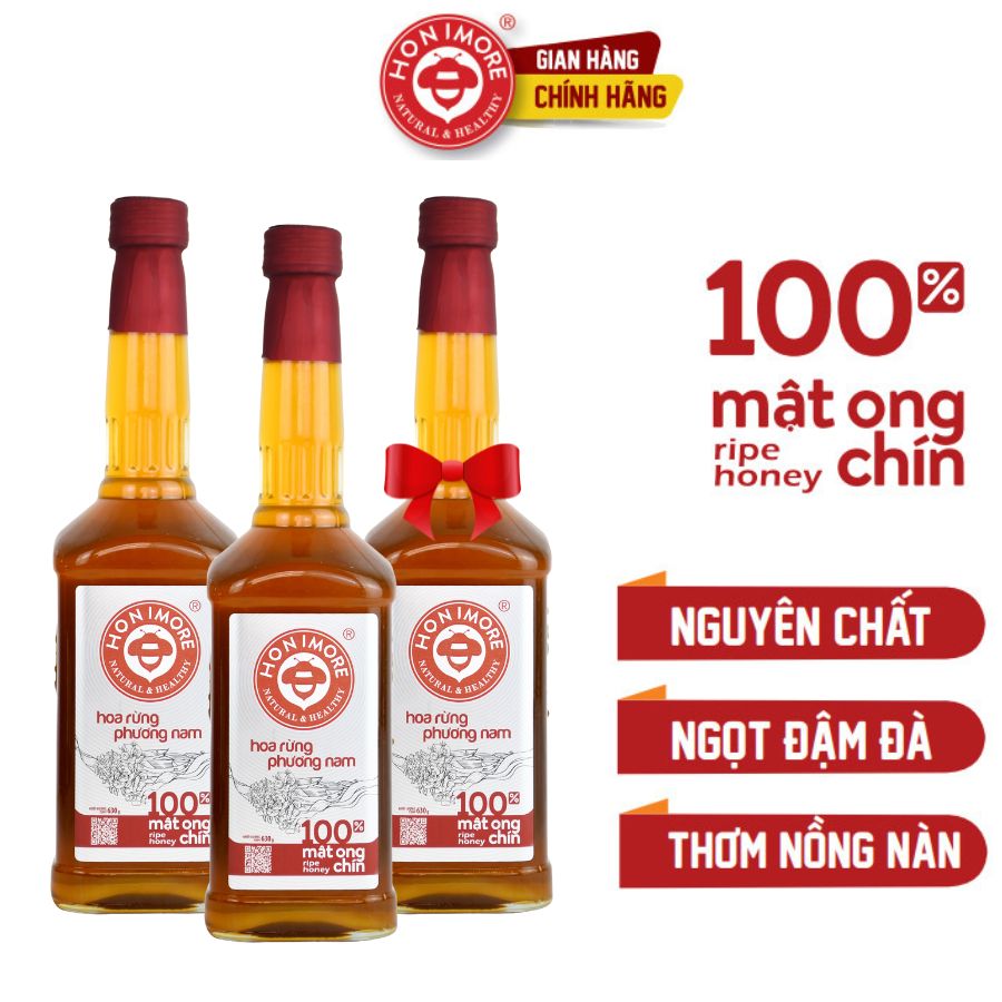 Combo 2 chai Mật ong rừng, mật ong nguyên chất- Mật ong chín Honimore hoa rừng Phương Nam Honimore 630g  TẶNG 1 CHAI CŨNG SIZE - tăng sức đề kháng, làm đẹp da, tốt cho dạ dày