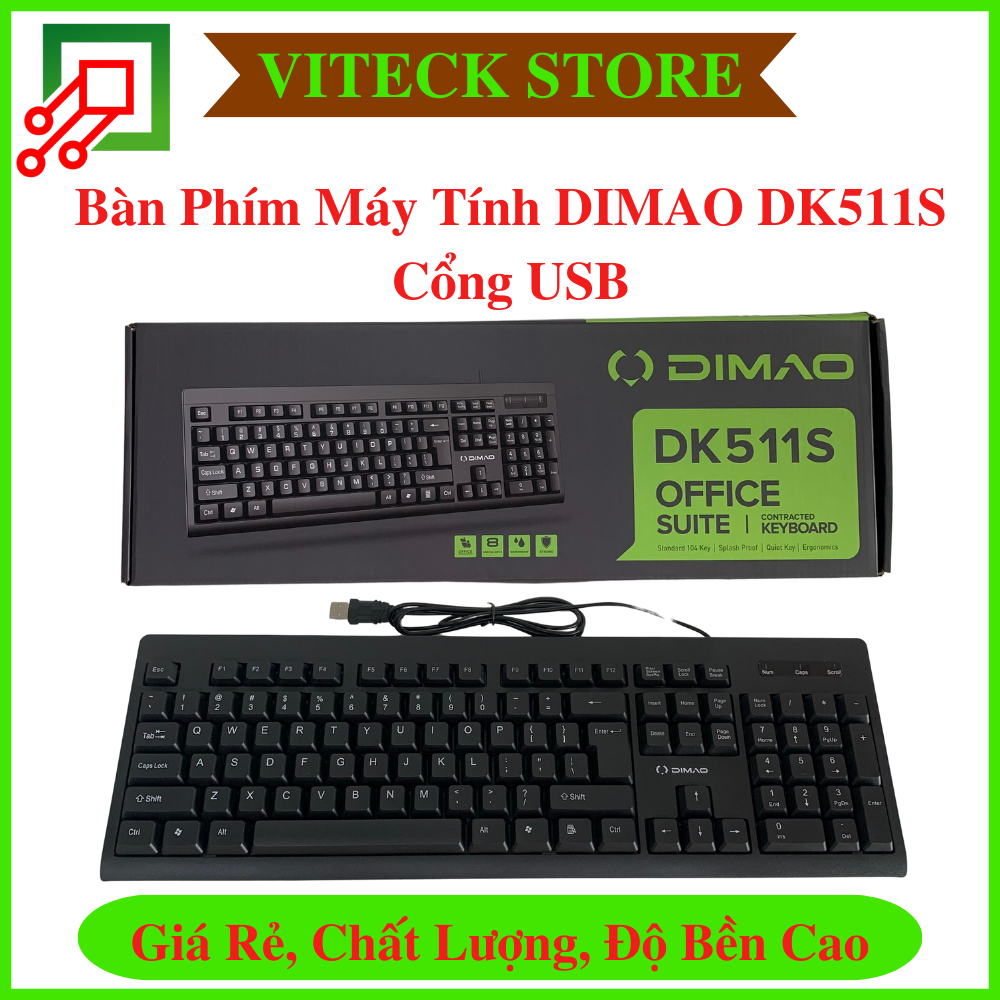 Bàn phím máy tính dimao dk511s cổng usb - bàn phím văn phòng chất lượng, giá rẻ, siêu bền dùng cho máy bàn, laptop,...