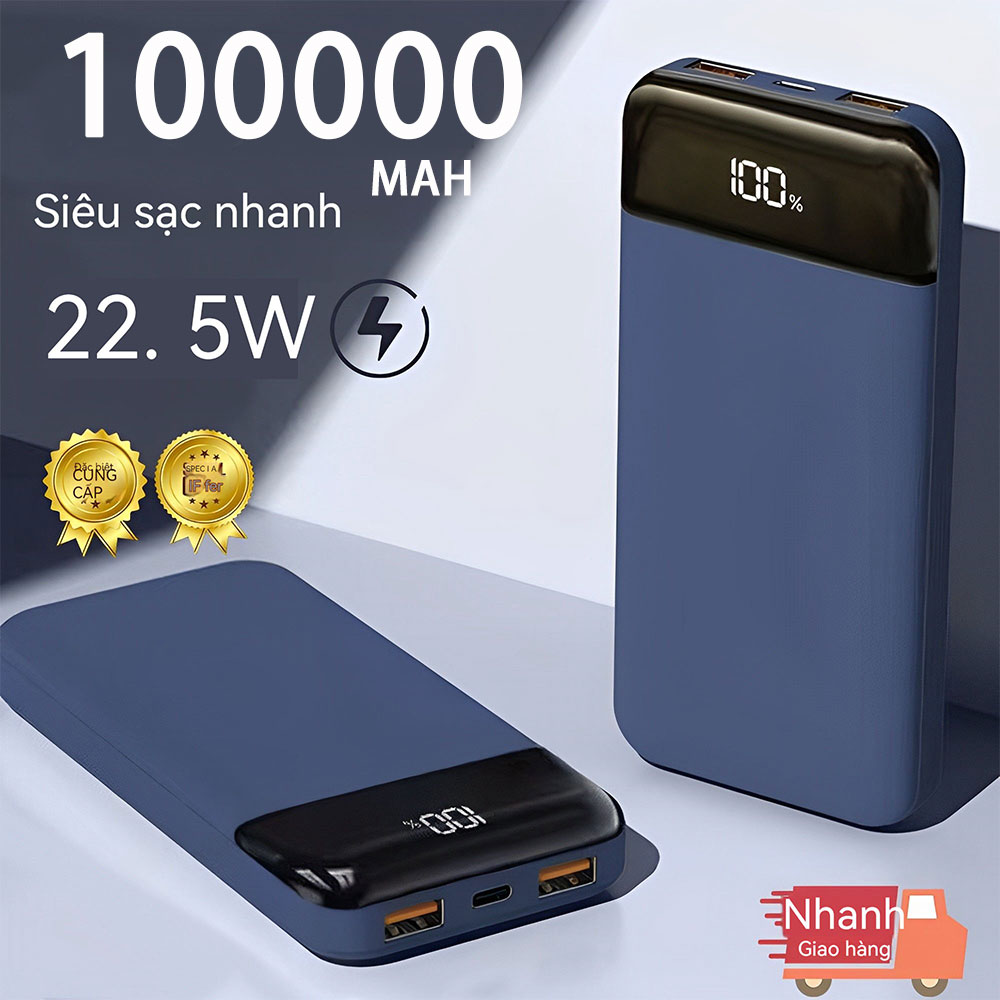 Sạc Pin Dự Phòng 100000mAh Sạc nhanh Pin dự phòng mỏng 225W sạc nhanh với đầu ra USBA kép 1 USBC và 1 đầu vào MicroUSB