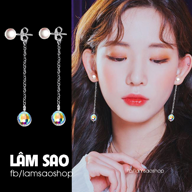 Bông Tai Nữ Dáng Dài Hạt Châu Pha Lê Tròn Sawarovski áo Cao Cấp -10LI - LamSaoShop