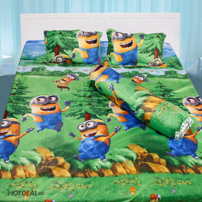 (FreeShip MAX) Bộ Ga Kèm 2 áo gối (Tặng Kèm Áo Gối Ôm) Màu Milion Xanh