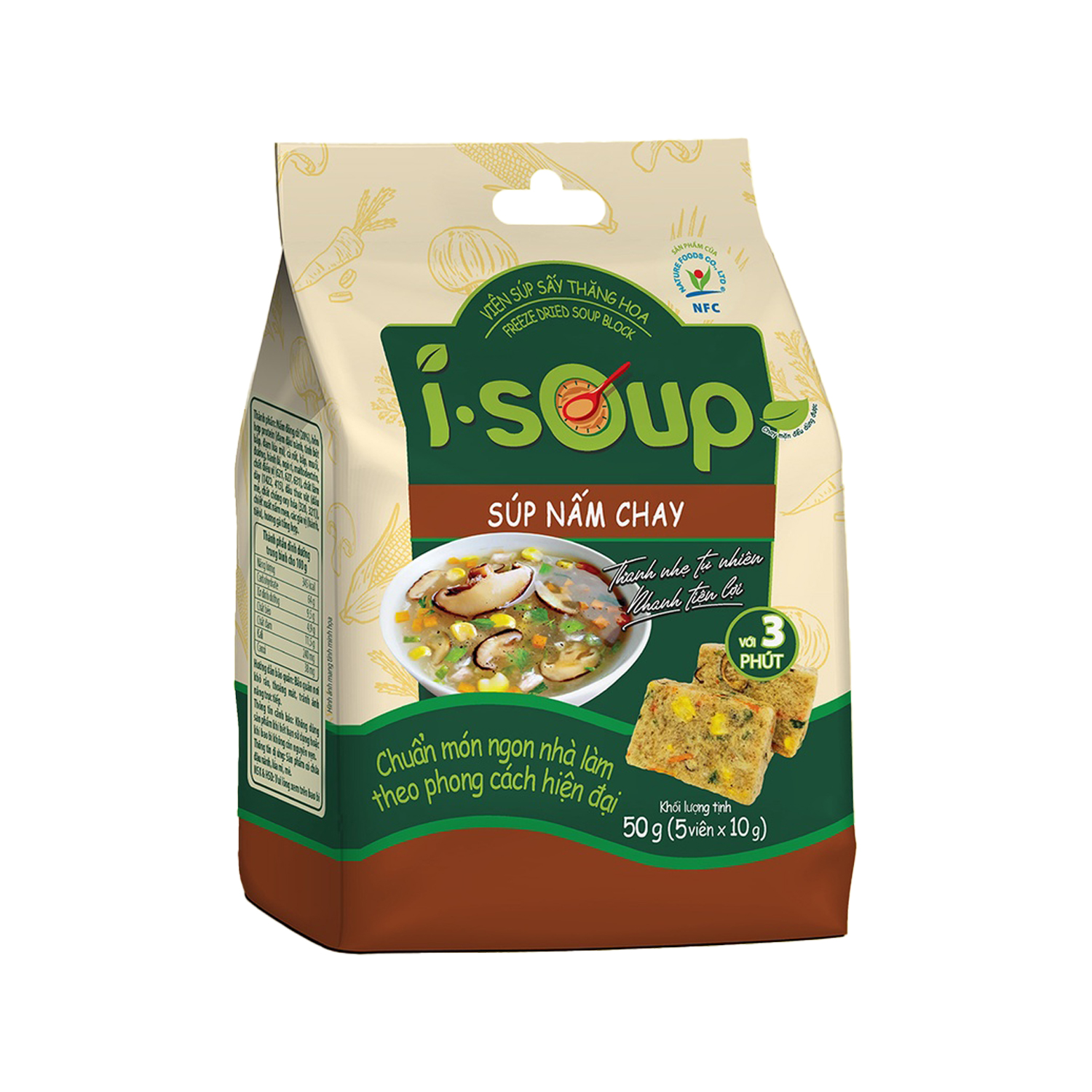 Súp Nấm Chay Ăn Liền Isoup Túi 5 viên 50g