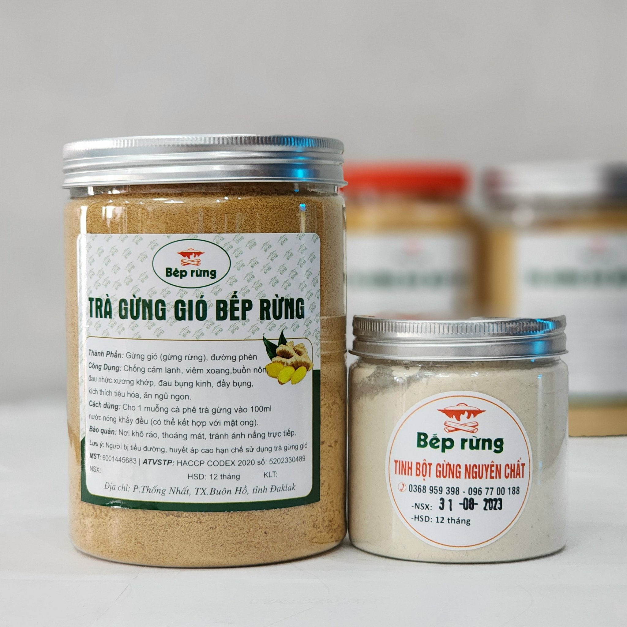 Combo hũ 500gram trà gừng gió bếp rừng và 150gram tinh bột gừng
