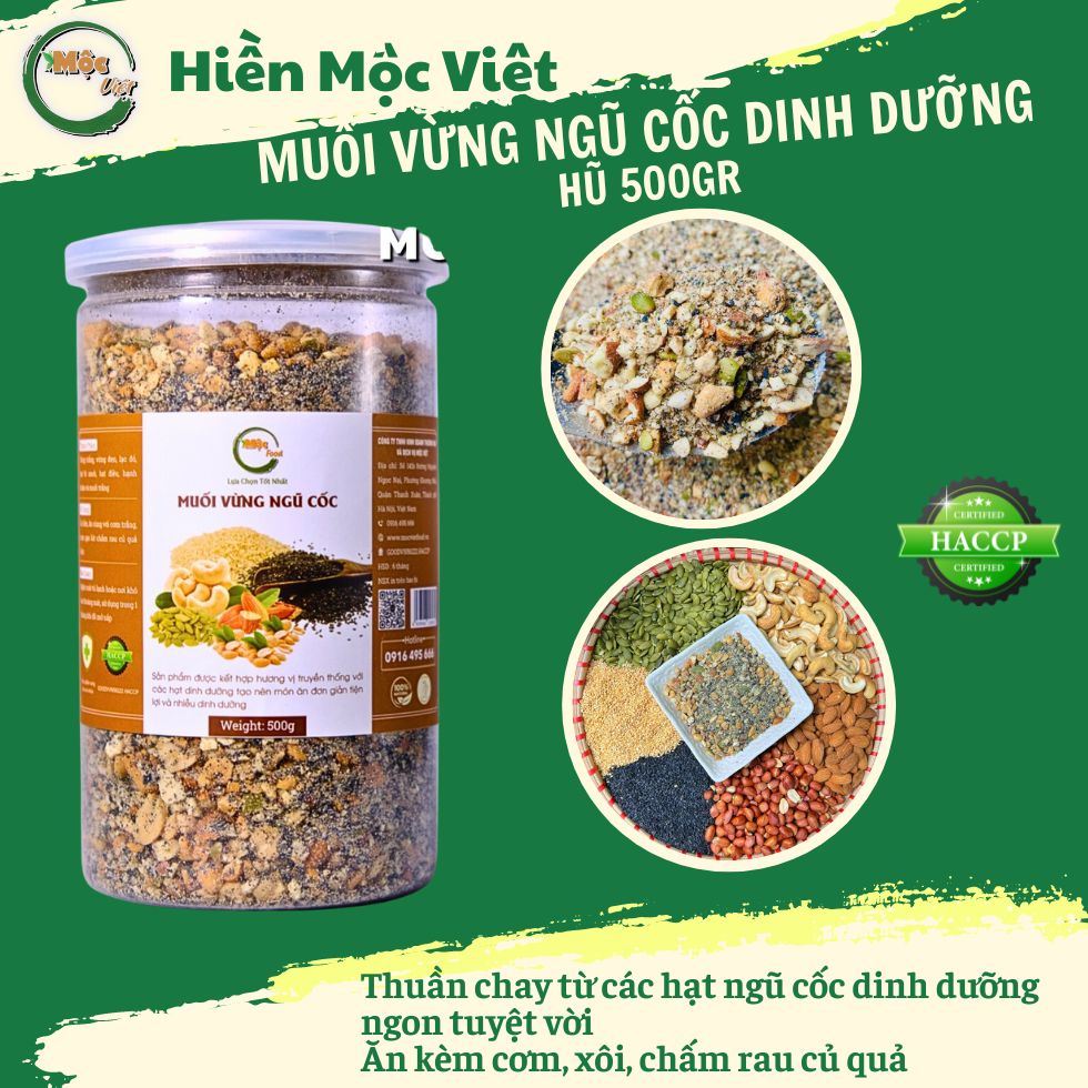 Muối vừng ngũ cốc dinh dưỡng thuần chay từ các loại hạt giòn thơm hũ 500gr Mộc Việt