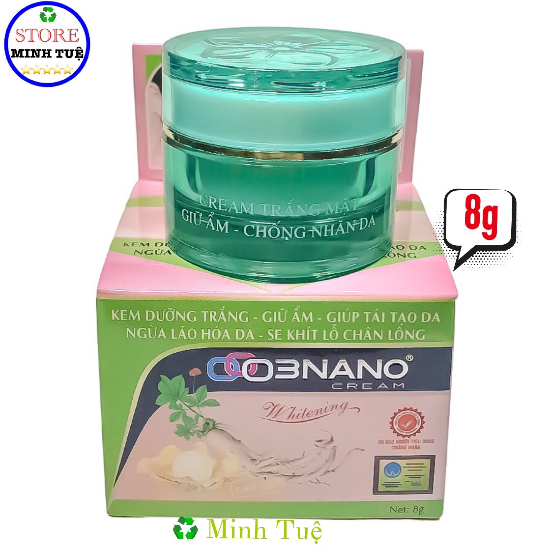 Kem dưỡng trắng Nano White giữ ẩm, giúp tái tạo da, ngừa lão hóa,se khít lỗ chân lông ( 8g ).kem nano white.