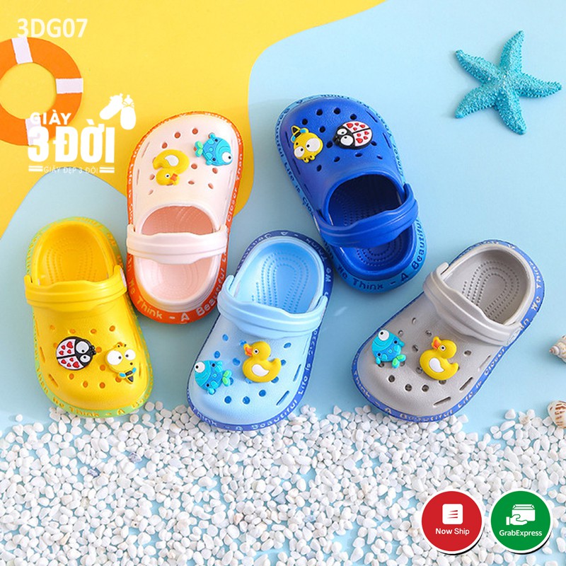 Dép Sục Bé Trai Bé Gái GIAY3DOI 3DG07 Cho Chân Bé 13.5-17.5 cm Đục Lỗ Hình Thú Siêu Mềm, Siêu Nhẹ
