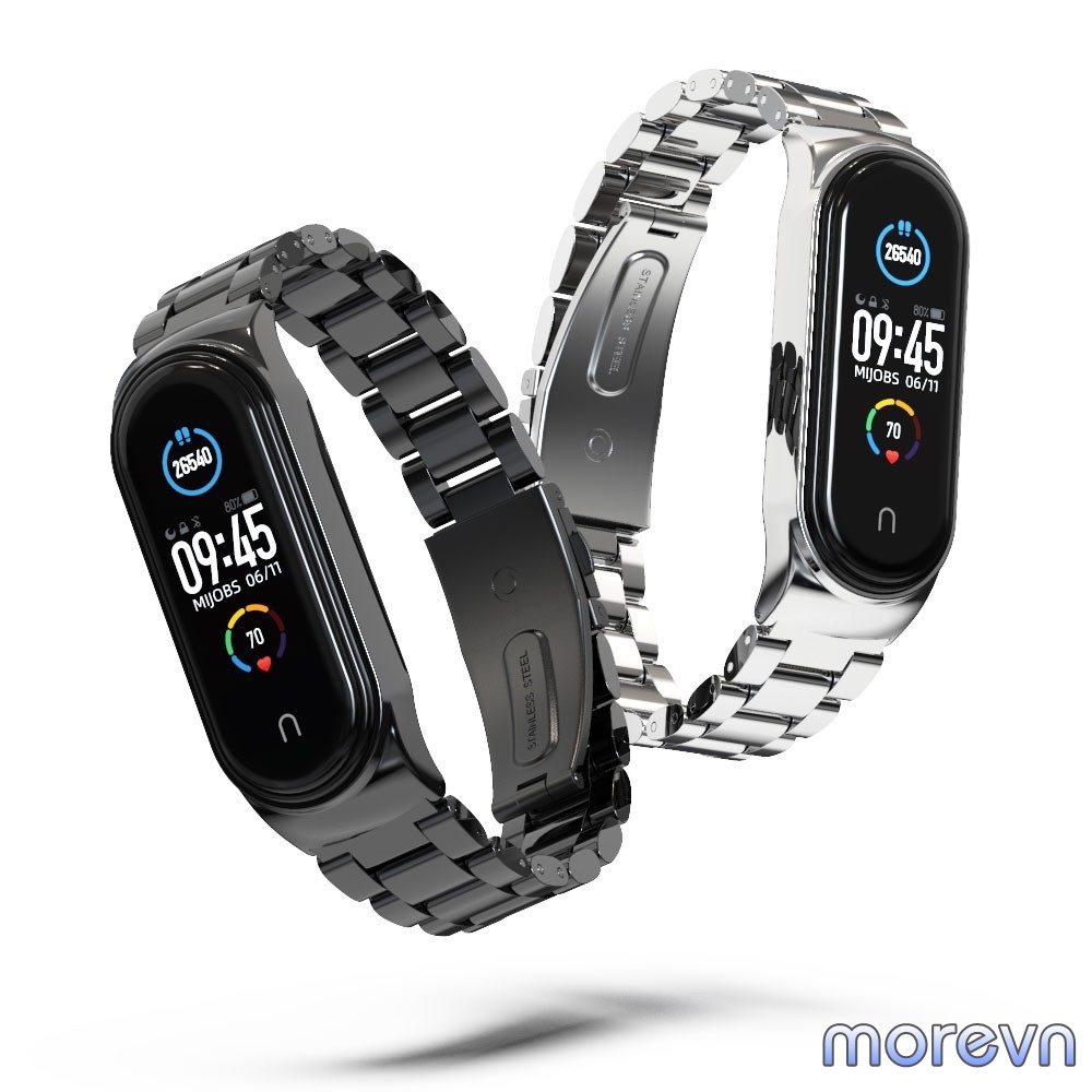 Dây đeo kim loại mắt to CS Mi band 5 Mijobs - dây đeo thay thế kim loại miband 5 viền cong CS