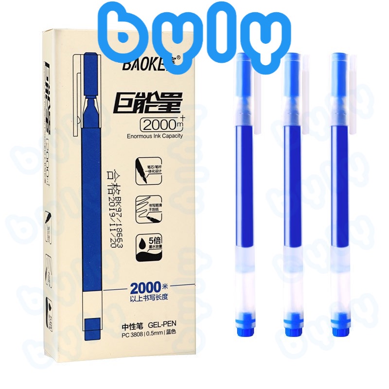 Bút gel 0.5mm vỏ trong suốt mực siêu nhiều viết được 2000m Baoke PC3808