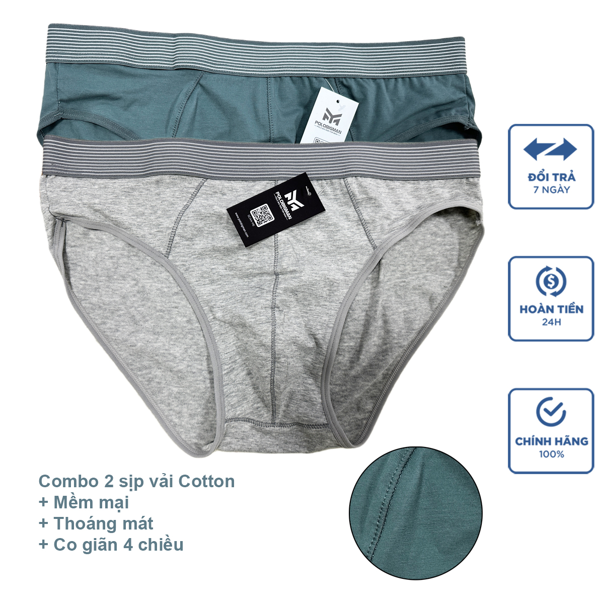 Combo 2 quần sịp tam giác nam big size từ 85 - 130KG vải cotton cao cấp, quần sịp big size nam Cao Cấp