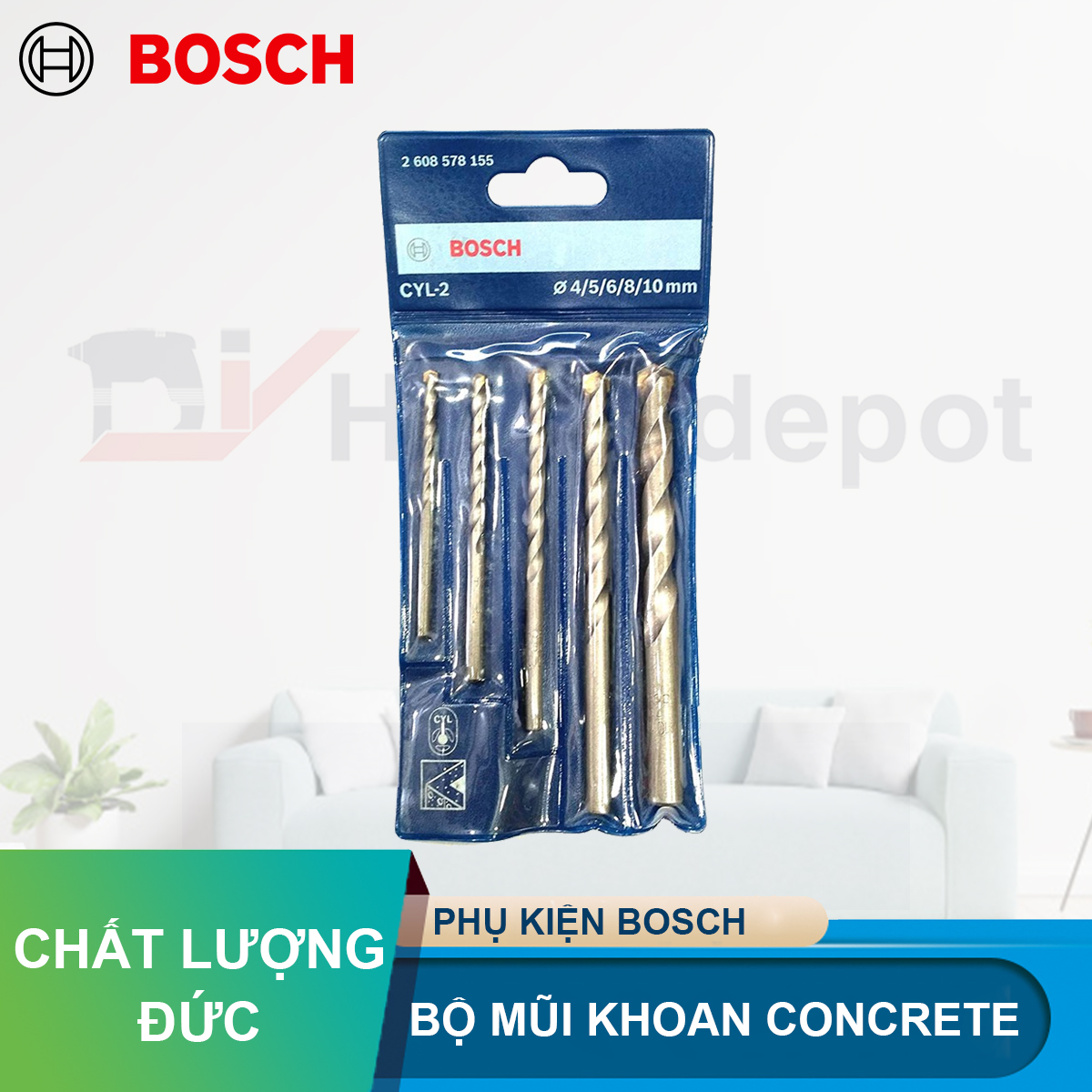Bộ mũi khoan tường bosch concrete 4/5/6/8/10 2608578155