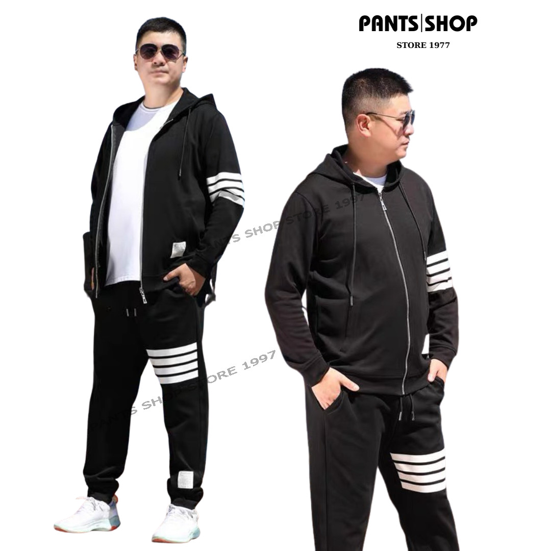 Bộ nỉ thể thao nam nữ 4 vạch cổ có nón khóa kéo chất nỉ dày dặn ấm áp - bộ nỉ khóa kéo 4 sọc - pants shop
