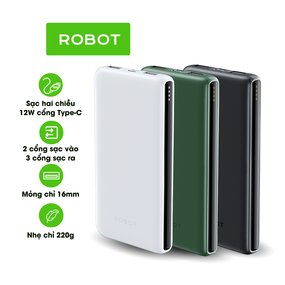 Pin dự phòng Robot RT180 RT190S RT22 RT23 RT32 dung lượng cao 10000 mAh 20000mAh 30000mAh cục sạc dự phòng nhỏ gọn nhiều lựa chọn