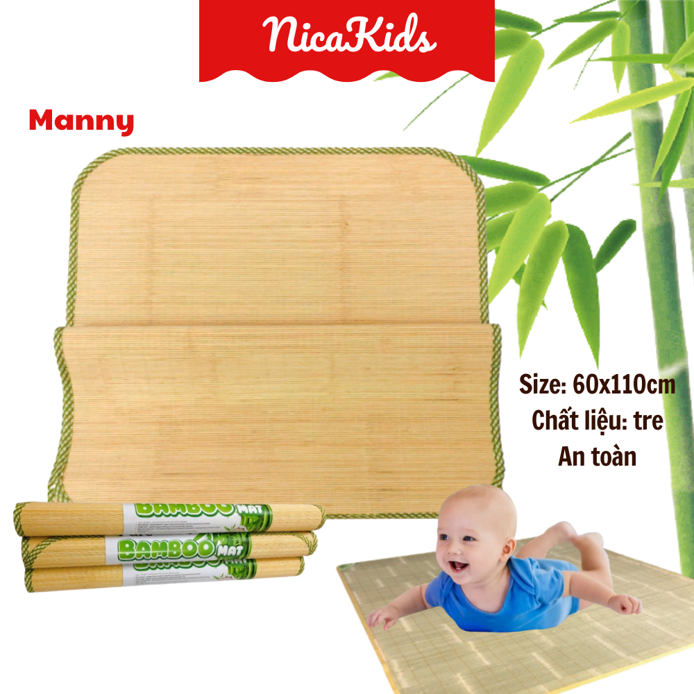 Chiếu tre Bambo cho bé Chính hãng Manny 60x110cm