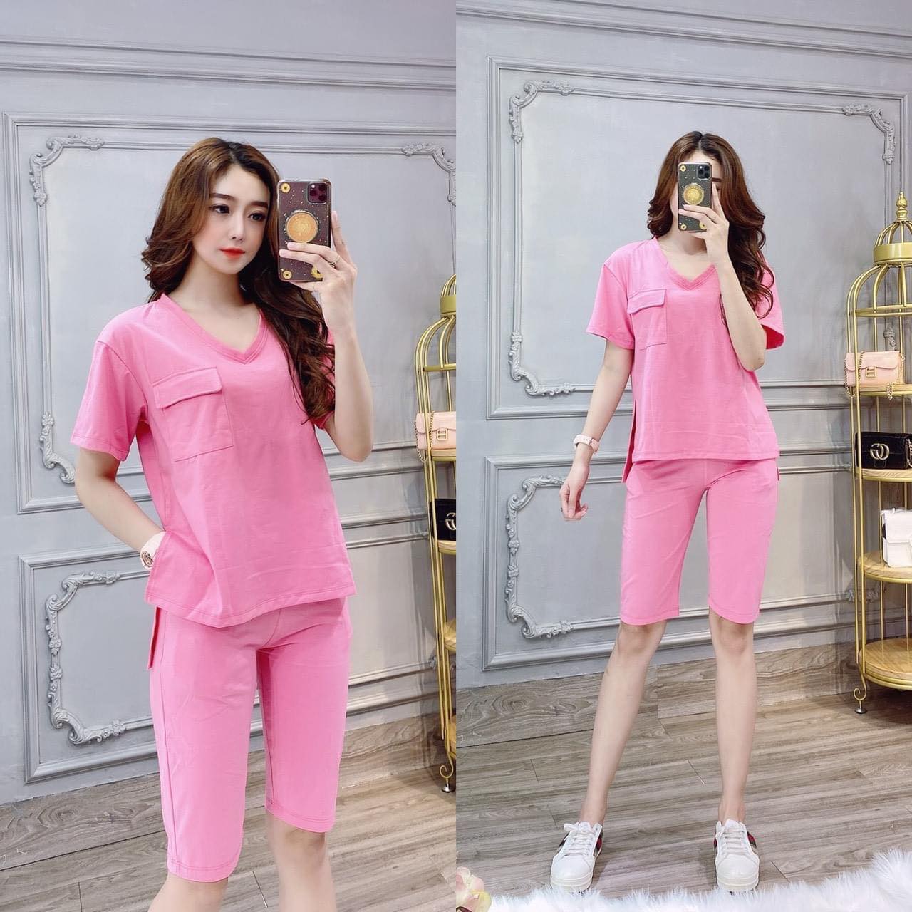 Set bộ thời trang xẻ tà phối túi siêu đẹp