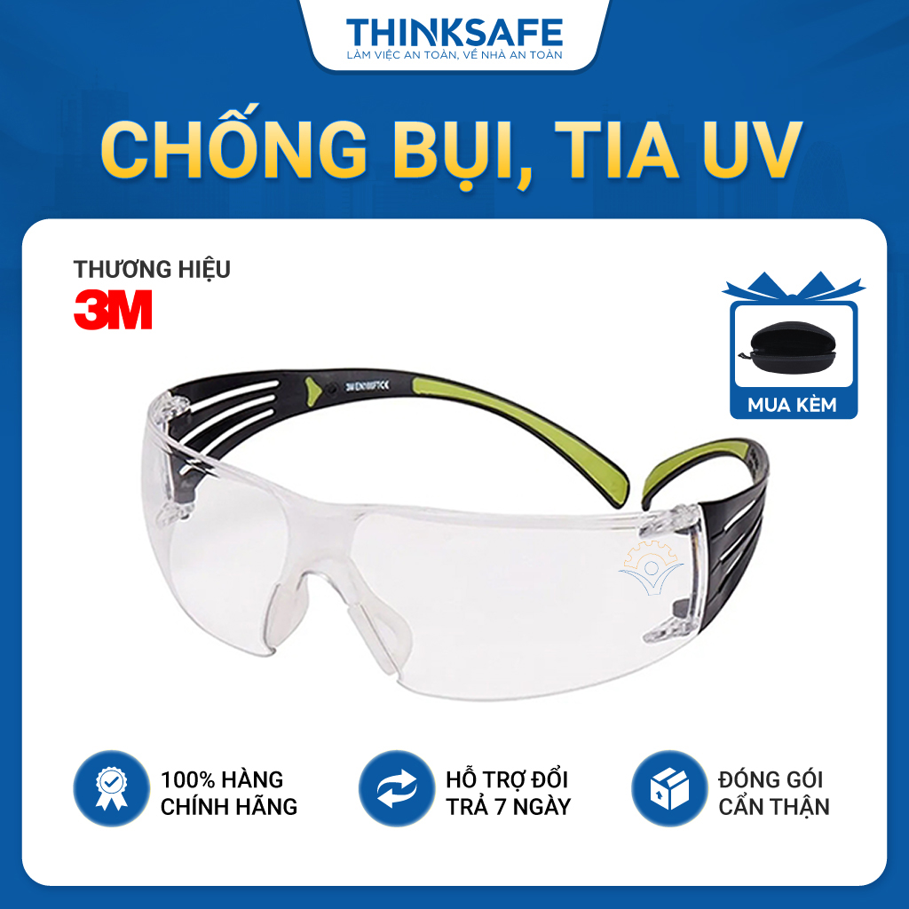 Kính chống bụi 3M SF401AF trong suốt, chống bụi, chống tia UV, kiểu dáng ôm khuôn mặt Kính 3M chính hãng - Thinksafe