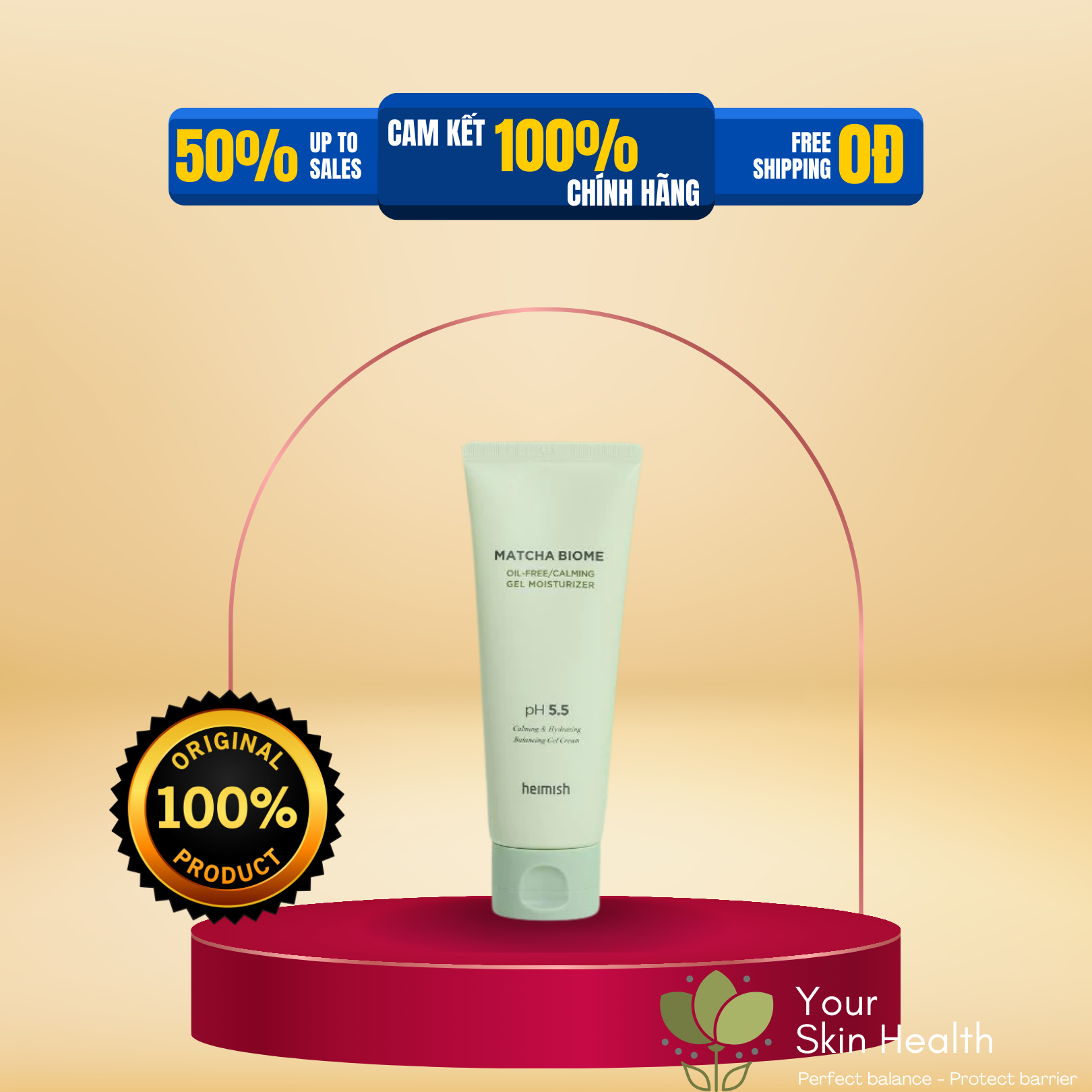 Kem dưỡng ẩm cân bằng dầu nước, làm dịu da Heimish Matcha Biome Oil-free Calming Gel Moisturizer 100ml