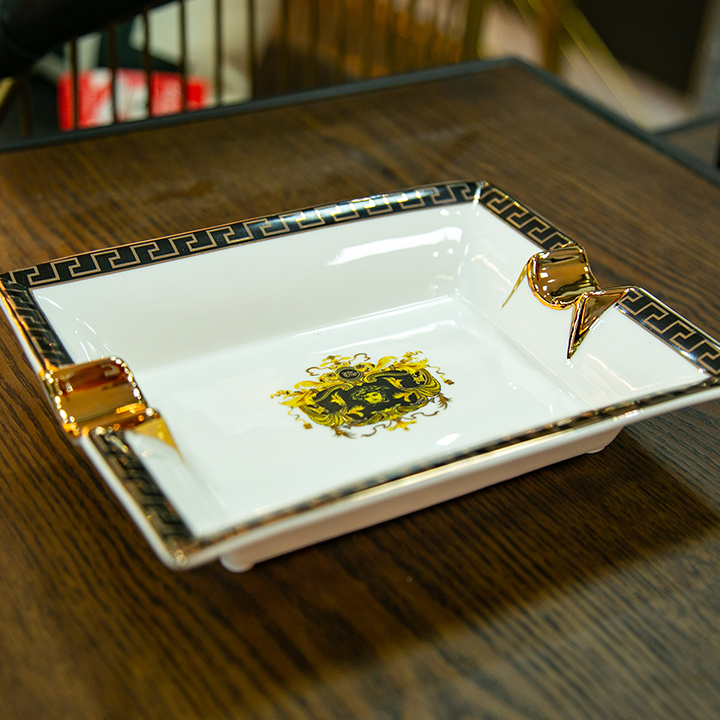 Gạt tàn thuốc kẻ Ver  độc lạ bằng gốm sứ cao cấp - Gạt tàn xì gà cao cấp để xe oto - Gạt tàn thuốc để bàn làm việc decor đẹp