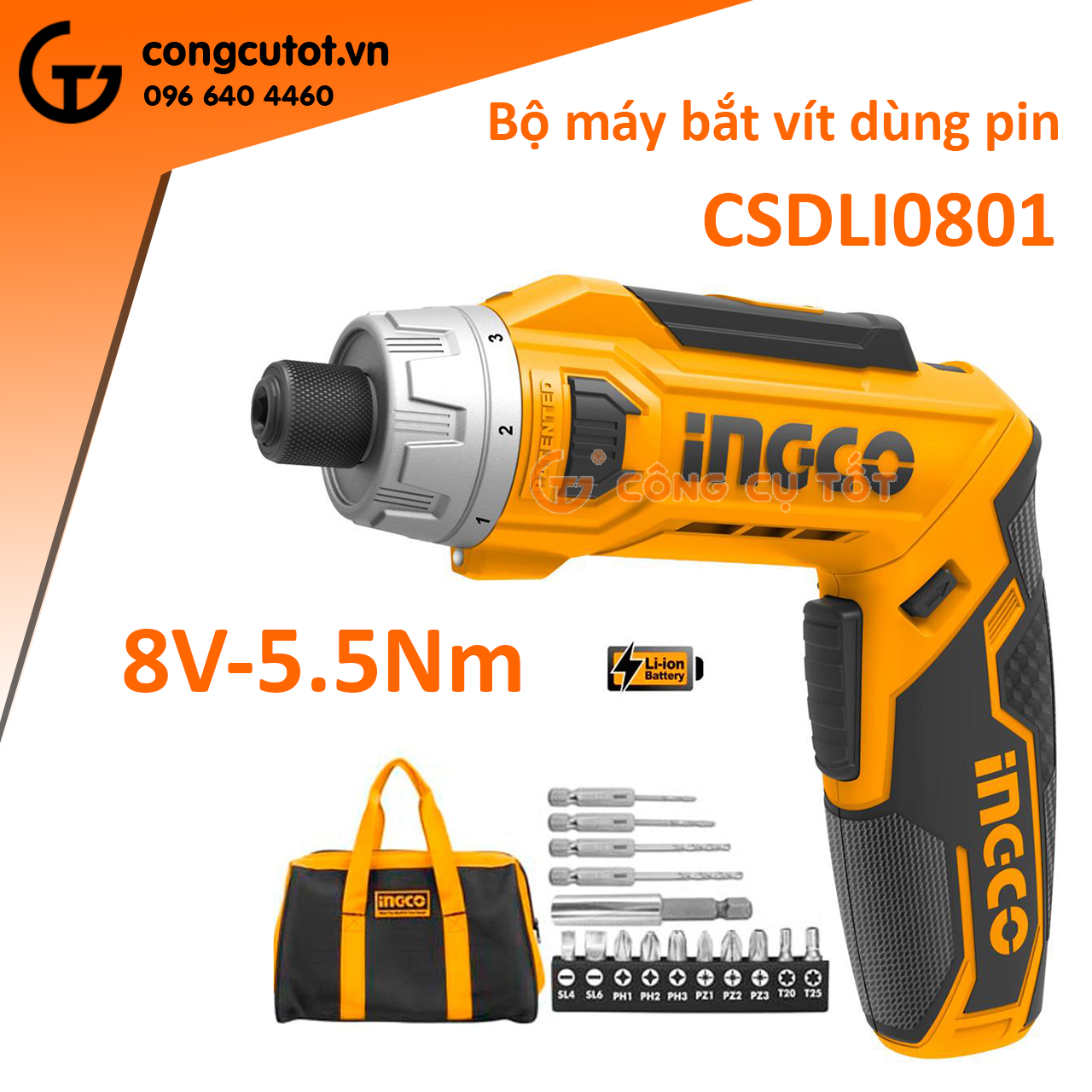 Máy siết vít dùng pin ingco csdli0801 5.5nm