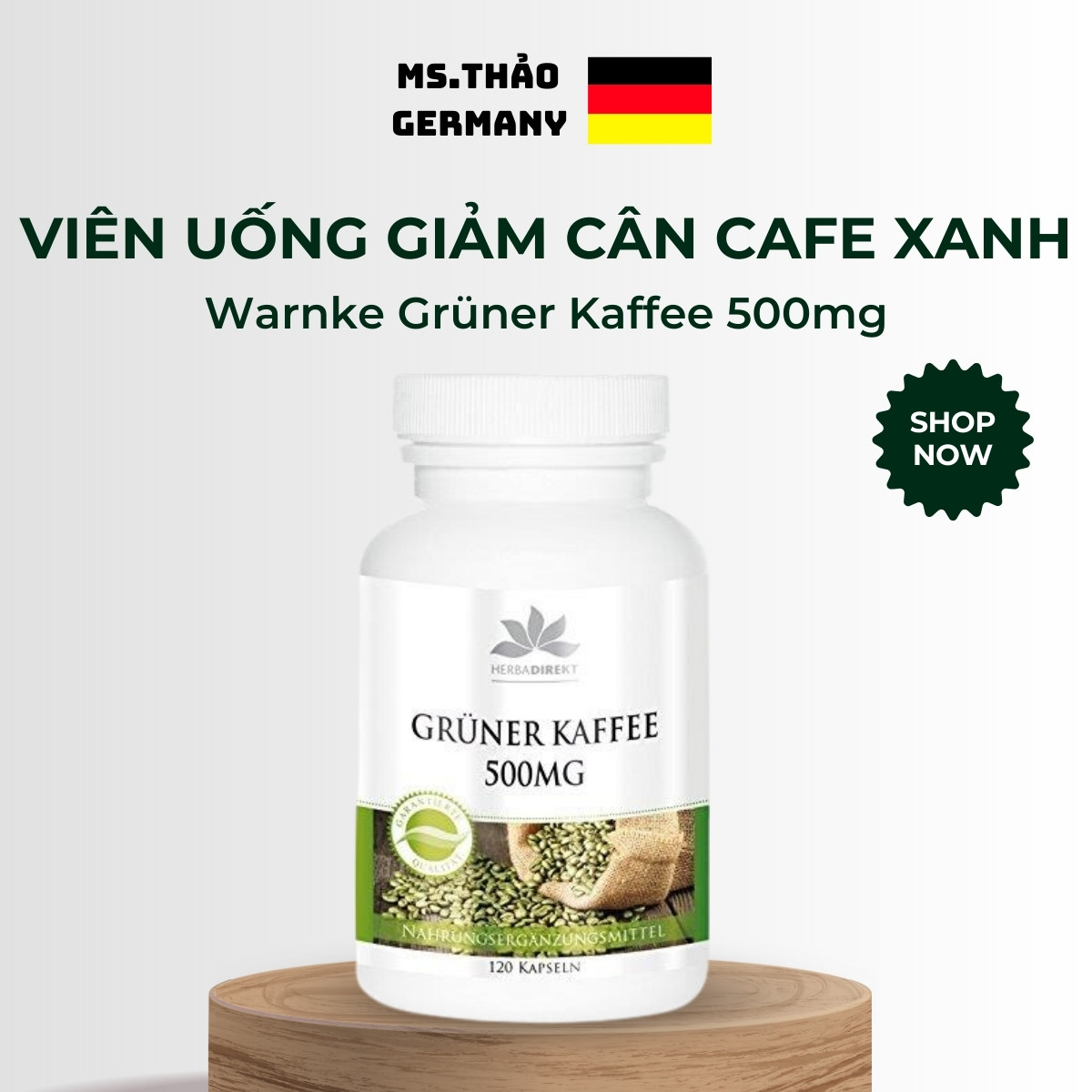 Viên Uống Giảm Cân Cafe Xanh, Warnke Gruner Kaffee 500mg, Giảm Cân An Toàn