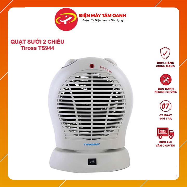 Quạt sưởi tiross ts944 hai chiều, điện ion âm, 2000w - chính hãng