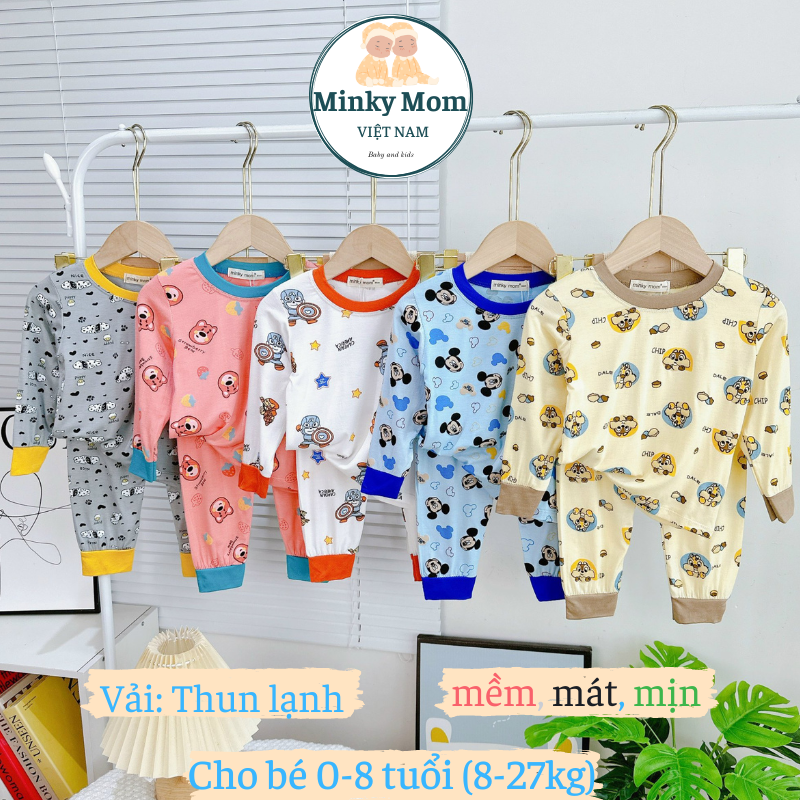 Bộ Quần Áo Trẻ Em Dài Tay Hiệu Minky Mom Vải Thun Lạnh In Toàn Thân Phù Hợp Các Bé Trai Bé Gái 08 tuổi tương đương cao 80130cm cho bé mặc ngày máy lạnh mùa thu TDIN98