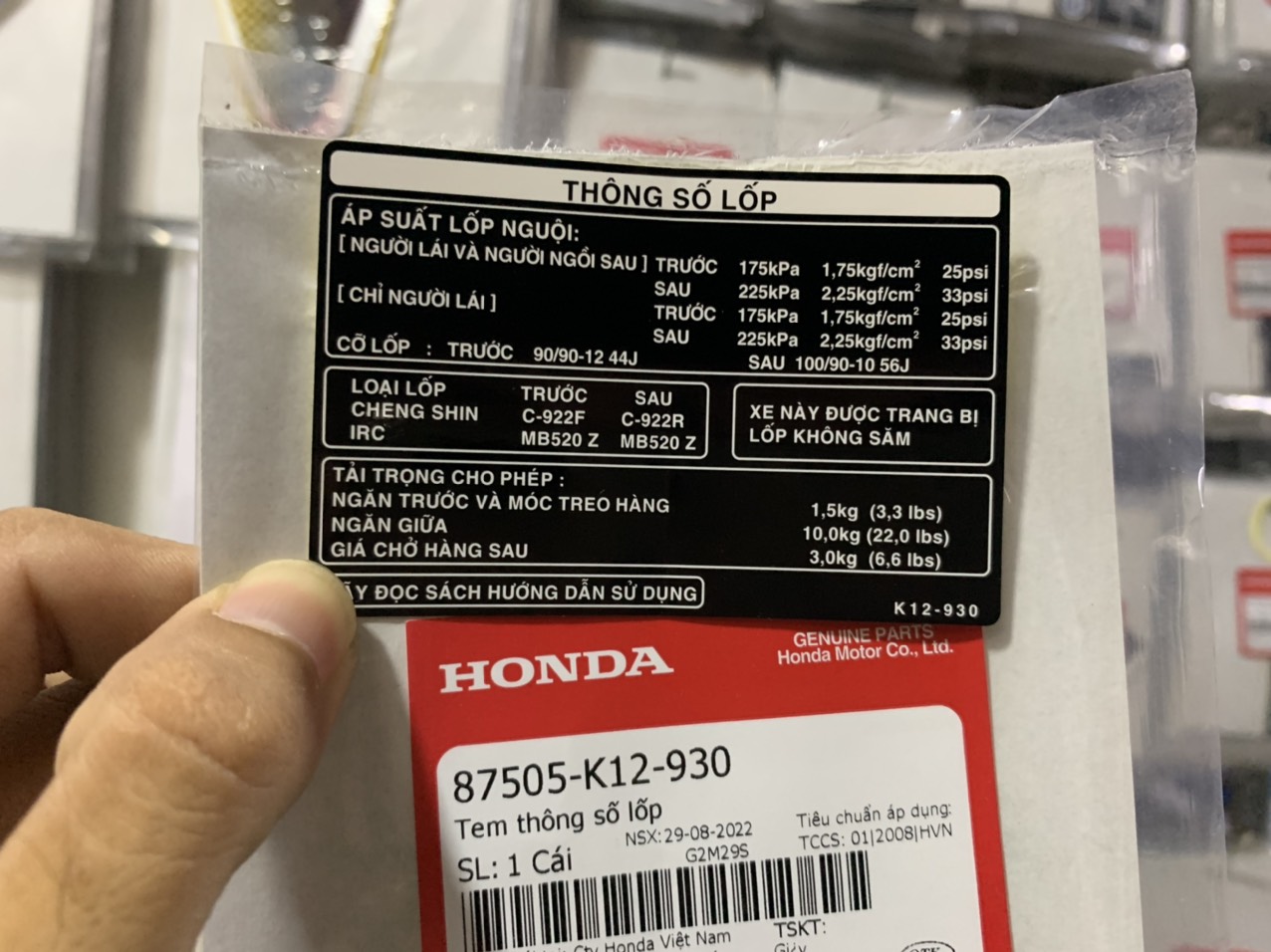 Tem thông số lốp lead 125 đời 2015 zin