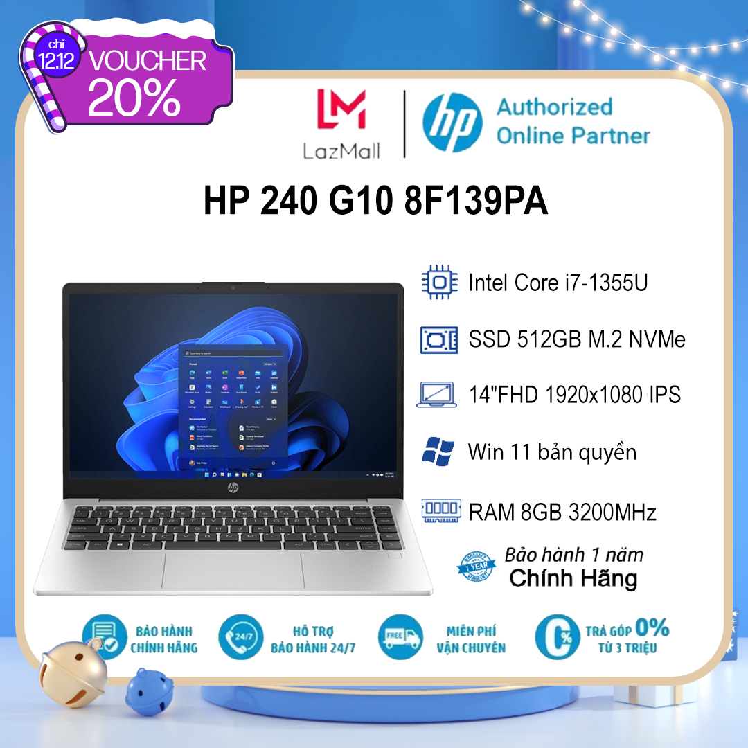 Laptop hp 240 g10 8f139pa i7-1355u| 8gb| 512gb| ob| 14"fhd| win11