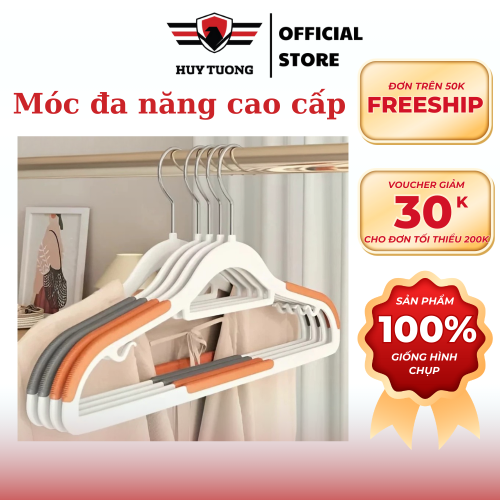 Combo 50 Móc Treo Quần Áo Chống Trượt Xoay 360 Độ, Móc Nhựa Dẻo Cao Cấp Chịu Tải Trọng Cao - Huy Tưởng