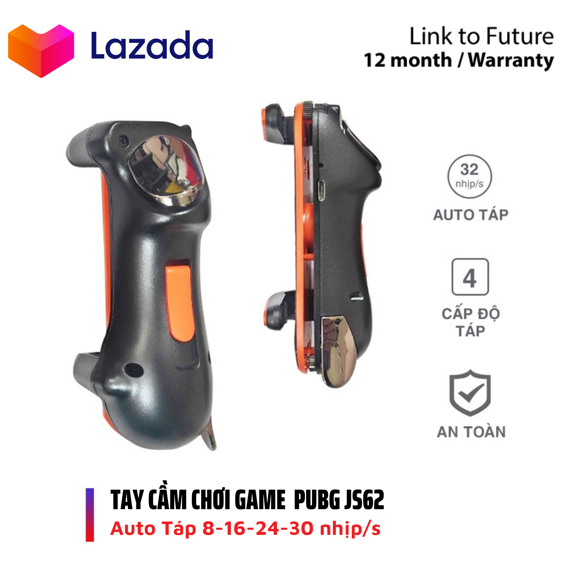 Tay cầm chơi game máy tính bảng Auto táp JS62 - Nút bắn chơi game PUBG auto táp 6 ngón dành cho iPad, máy tính bảng 4 mức 8-16-24-30 nhịp/s Shop GLV Gaming