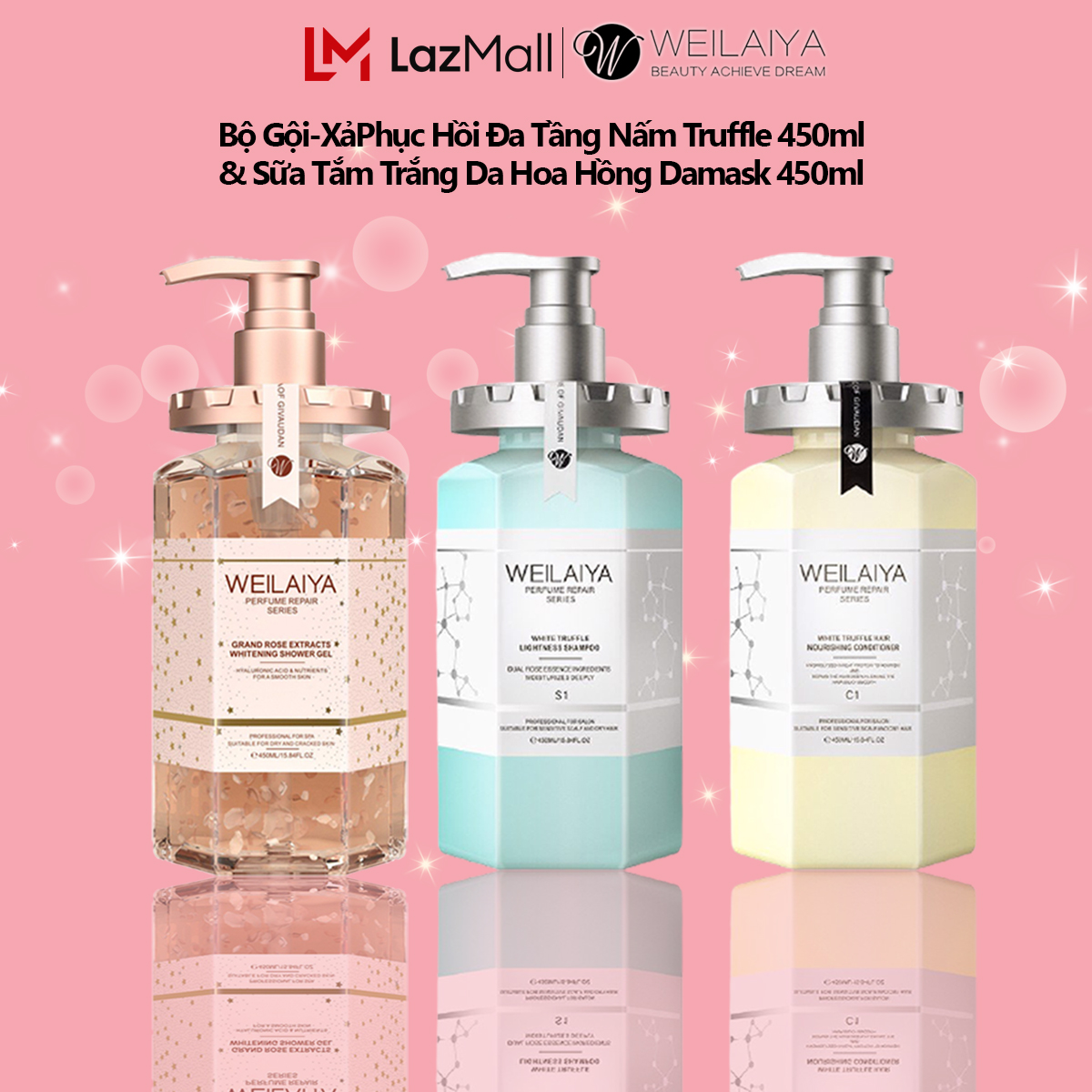 Bộ sản phẩm chăm sóc tóc và sữa tắm nước hoa trắng da toàn thân weilaiya 450ml