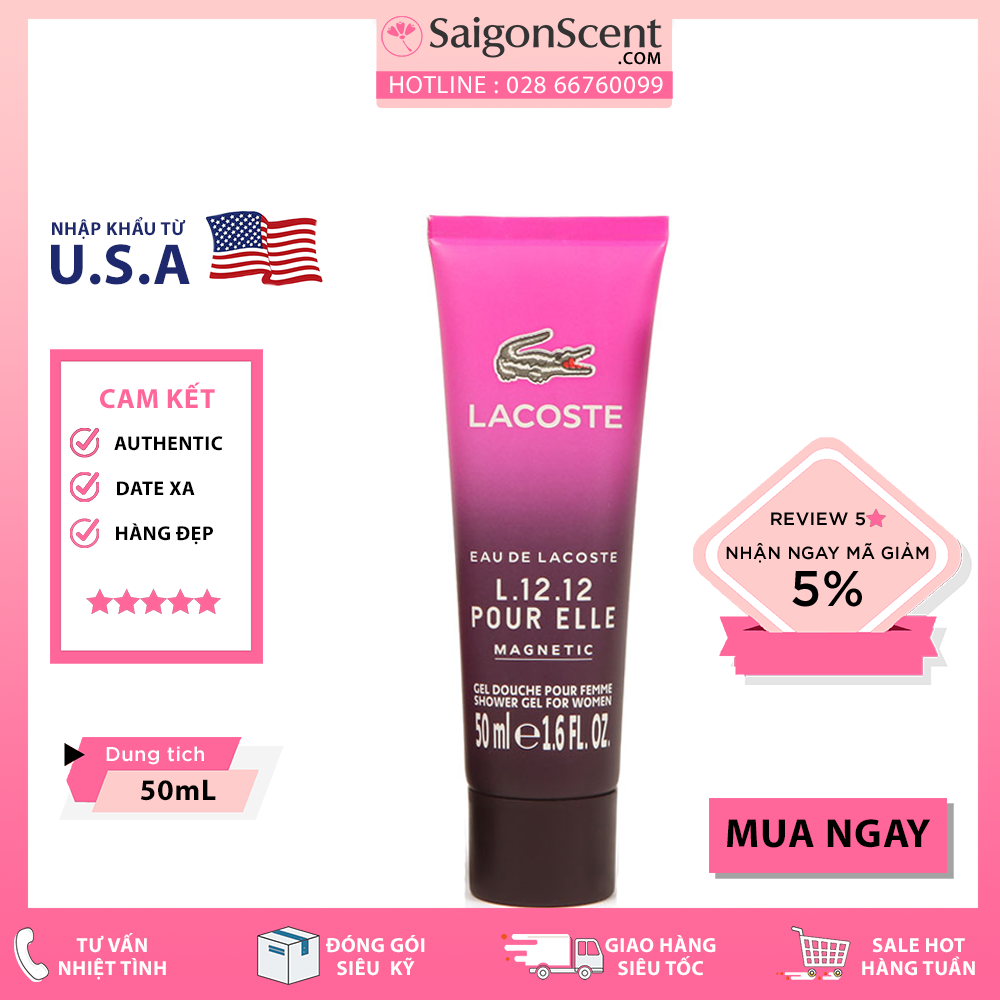 [Trial Size] Gel tắm Lacoste L.12.12 Pour Elle Magnetic Shower Gel ( 50mL )