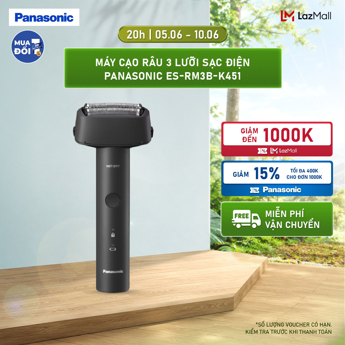 Máy cạo râu 3 lưỡi sạc điện Panasonic ES-RM3B-K451 - Cổng sạc USB (Type-C) - Hàng chính hãng