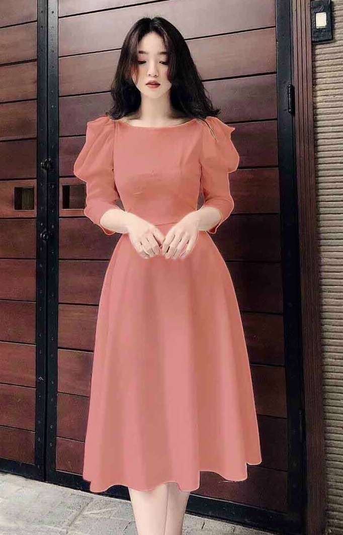 [HCM]Đầm dạ hội tay nhún phồng cao cấp có hai màu ( màu trắng và màu hồng )