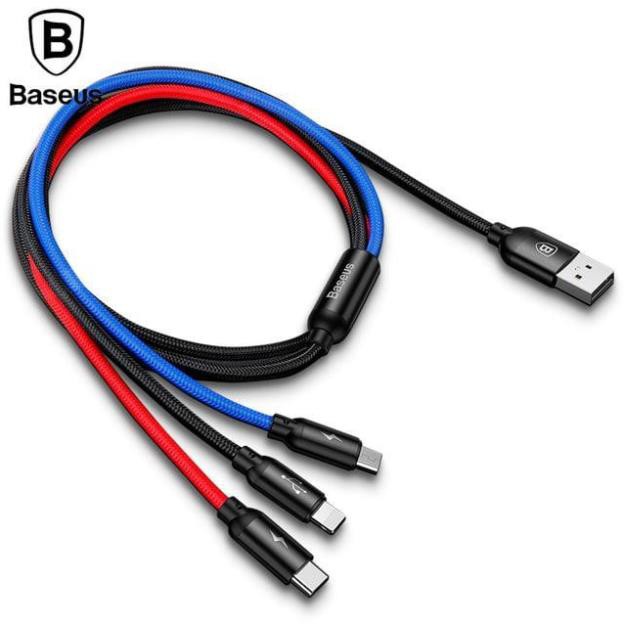 Dây cáp sạc 3 đầu baseus camlt-bsy01 3 trong 1 ligting micro type c iphone android - bảo hành 24 thán