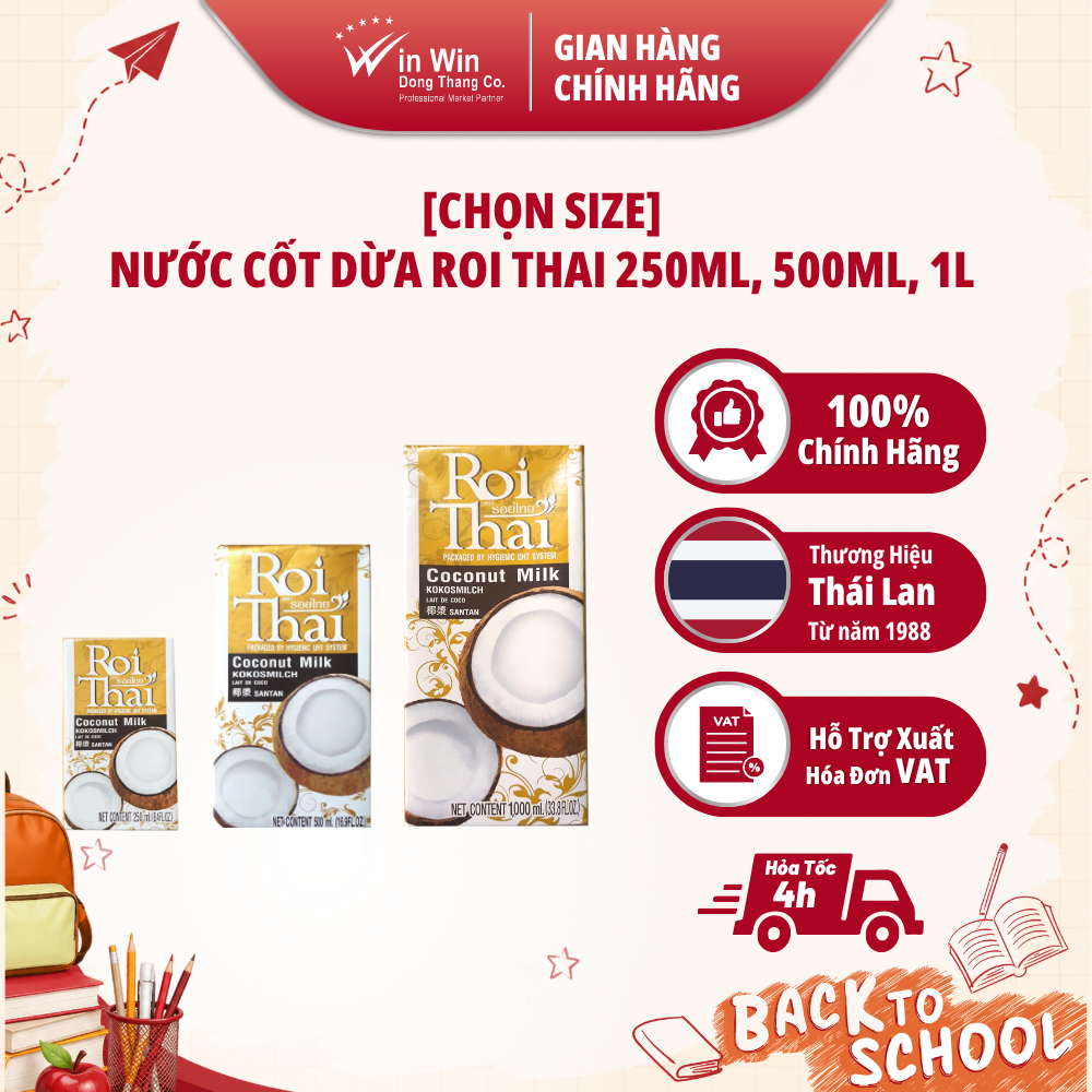 [CHỌN SIZE] Nước Cốt Dừa Roi Thai 250ml, 500ml, 1L - Nhập Khẩu Thái Lan