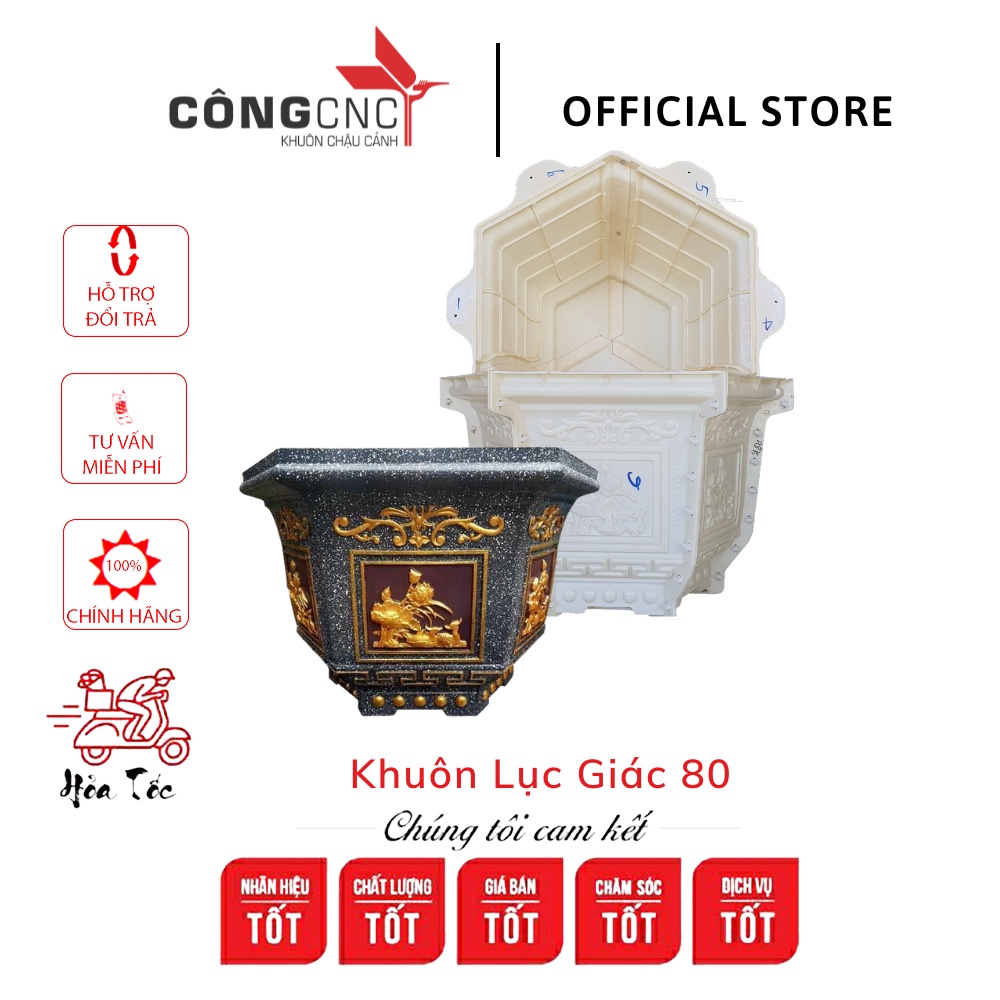 Khuôn chậu lục giác 80cm (không chân), đầy đủ lòng trong, đa dạng hoa văn, thi công dễ dàng