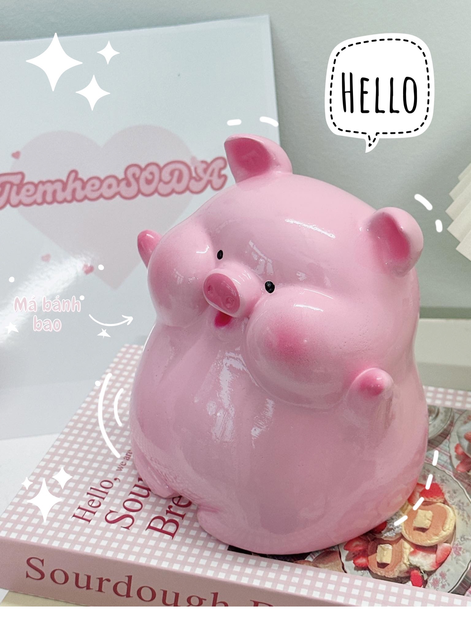 Heo đất tiết kiệm Heo má bánh bao Xin Chào/Hello SIZE NHỎ cute quà tặng, decor Tiệm Heo Soda