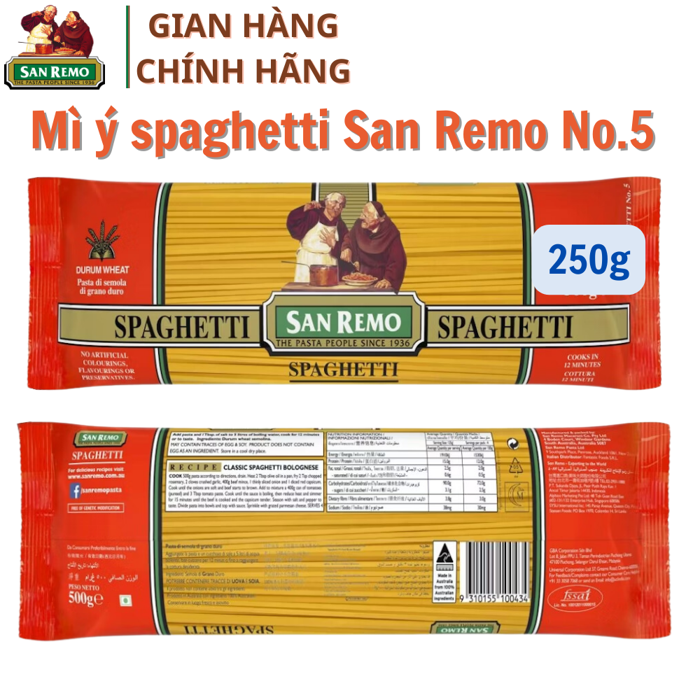 Mì ý spaghetti thương hiệu San Remo No.5 250g