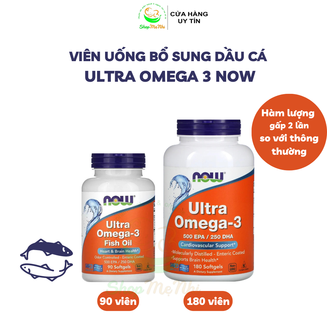 Viên uống bổ sung dầu cá Ultra Omega 3 Now 500 EPA/250 DHA 90 viên và 180 viên.