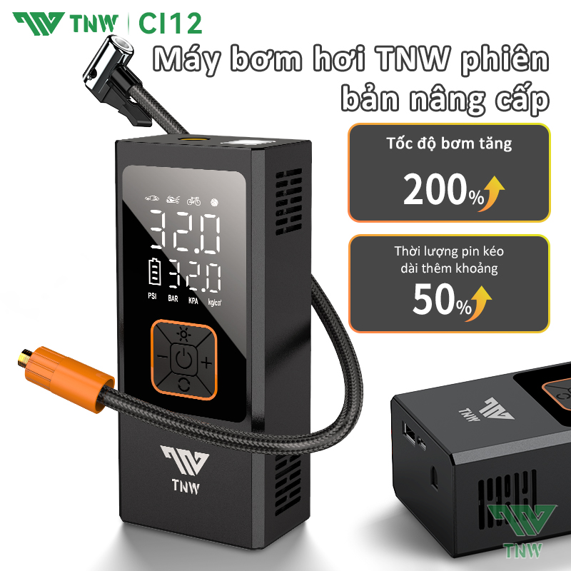TNW CI12 Nhanh Thông minh Máy bơm Suất 90W lốp Hiển thị áp suất Bơm lốp ô tô, xe máy xe đạp Công