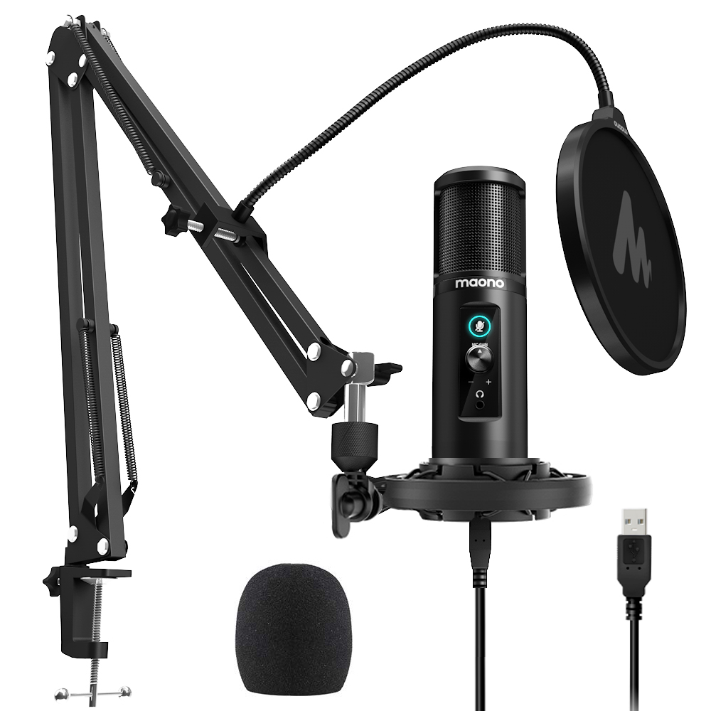 MAONO PM422 Micrô thu âm Micrô máy tính Cardioid có nút tắt tiếng cảm ứng và nút tăng âm mic chuyên dùng cho thu hình tiktok
