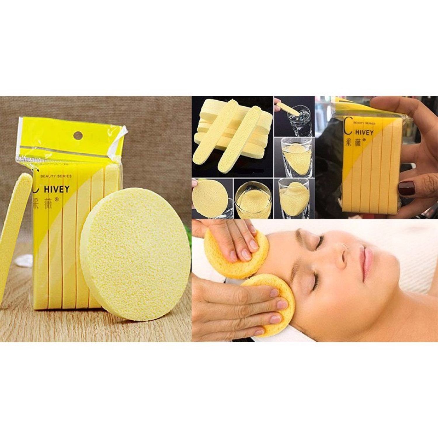Bông nở rửa mặt Nhật Bản Chivey 12 miếng / Miếng mút rửa mặt bọt biển dạng nén
