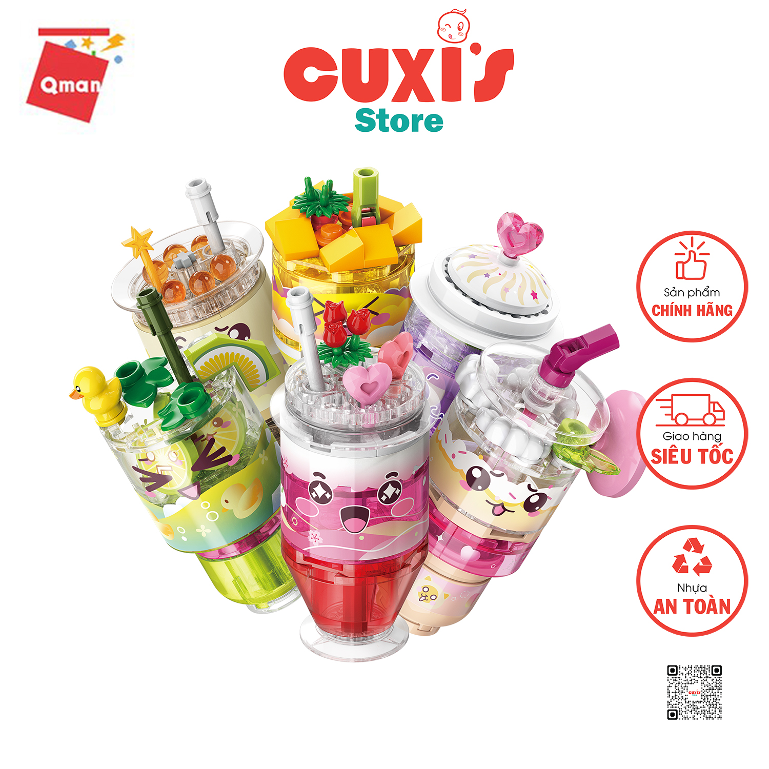 Đồ chơi lắp ráp qman - 35014 - build & fun - đồ uống thú vị set 6 món ghép hình xếp khối