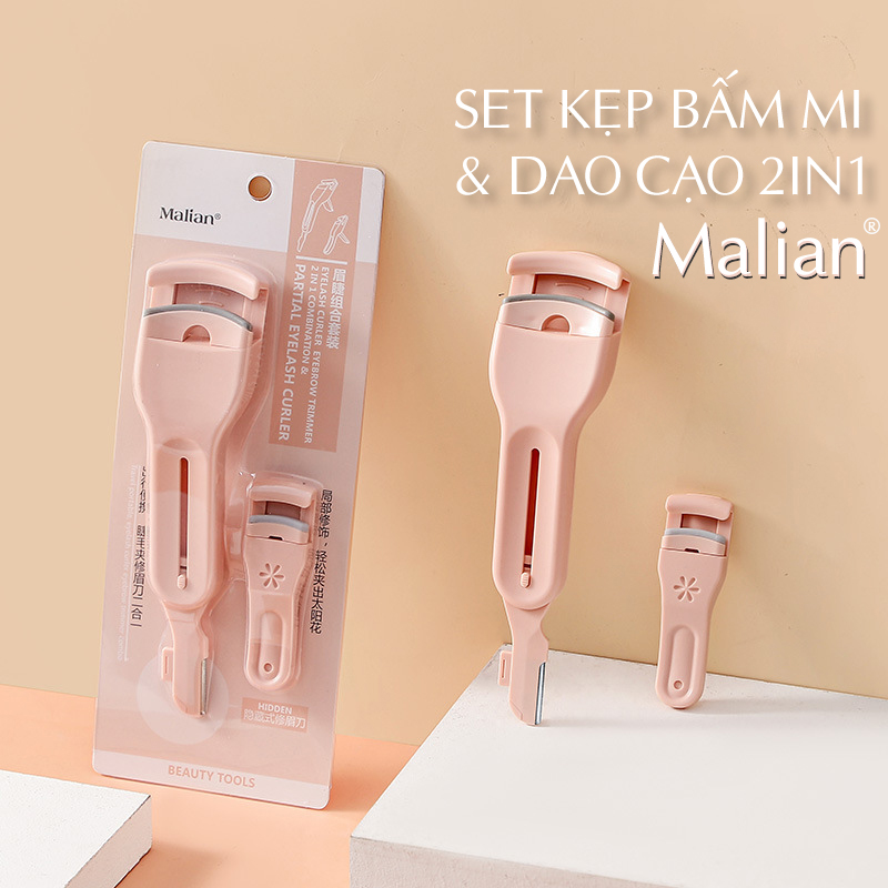 LAVY STORE - Combo kẹp bấm mi & dao cạo chân mày MALIAN cao cấp - Kẹp bấm mi siêu cong, tích hợp dao cạo lông mày tiện lợi - Kích thước nhỏ gọn, chất liệu bền đẹp, sử dụng dễ dàng.