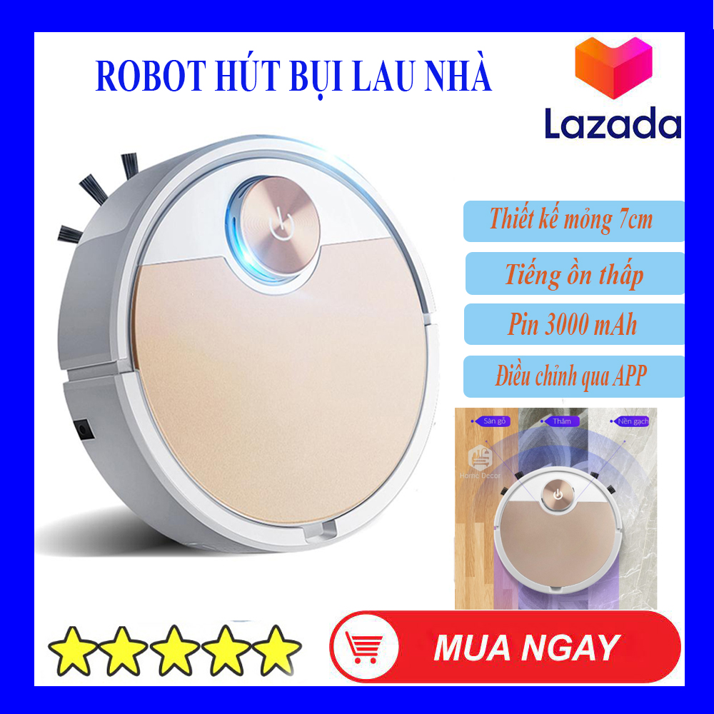 Robot Hút Bụi Lau Nhà, Máy Lau Nhà Thông Minh. Robot 3 in 1, hệ thống cảm biến hiện đại, chế độ hút mạnh mẽ, PHIÊN BẢN NÂNG CẤP có thể điều khiển qua App điện thoại. Giá sốc (-50%)