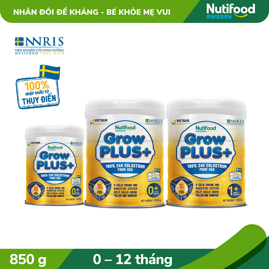 Sữa bột nutifood growplus sữa non - vàng cho bé từ 0 đến trên 1 tuổi 850g