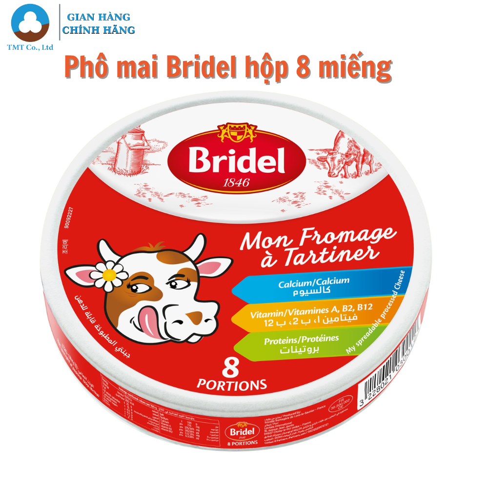 Phô mai miếng phô mai tam giác thương hiệu Bridel hộp 8 miếng nhập khẩu từ Pháp