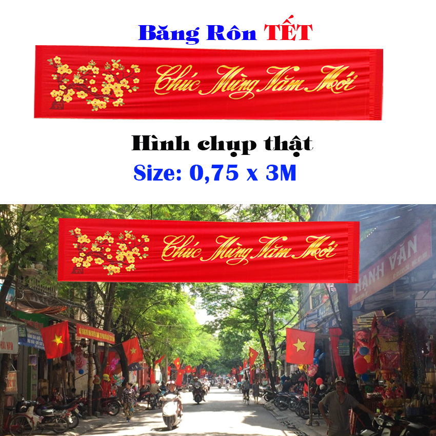 Băng rôn treo Chúc Mừng Năm Mới 2023 kích thước 0,75x3m  - quà Tết mừng Xuân Noel