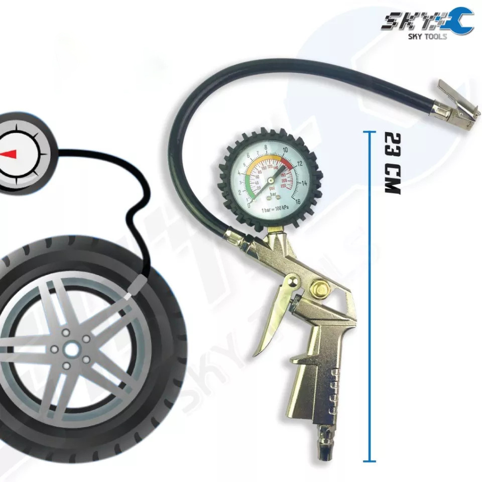 Súng bơm hơi, súng bơm lốp xe máy, xe ô tô - Đồng hồ bơm hơi